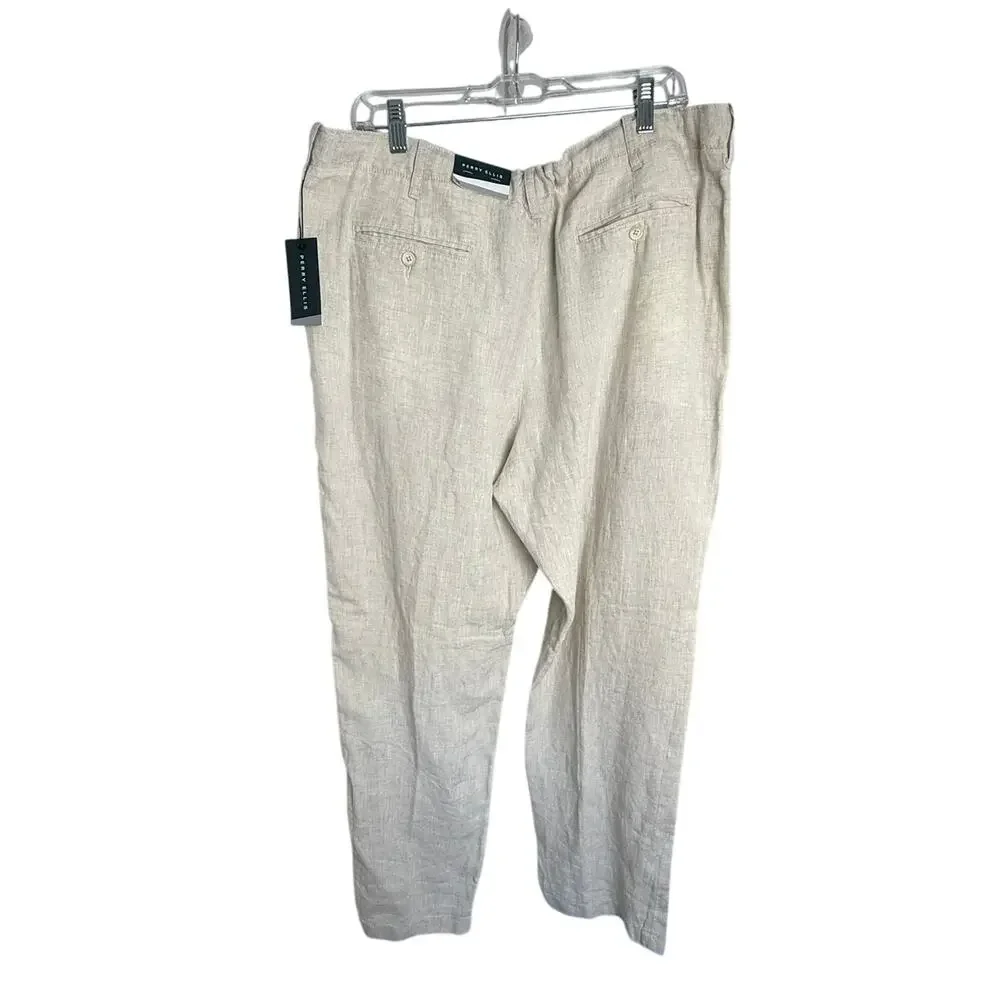 NWT Perry Ellis Cream Linen Drawstring Pants Men’s 38x33 Vacation